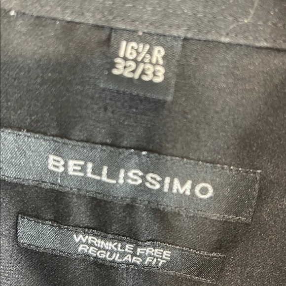 Bellissimo Mens Regular Fit Non-Iron Sateen Dress Shirt Black Long Sleeves 16.5R - Picture 8 of 12